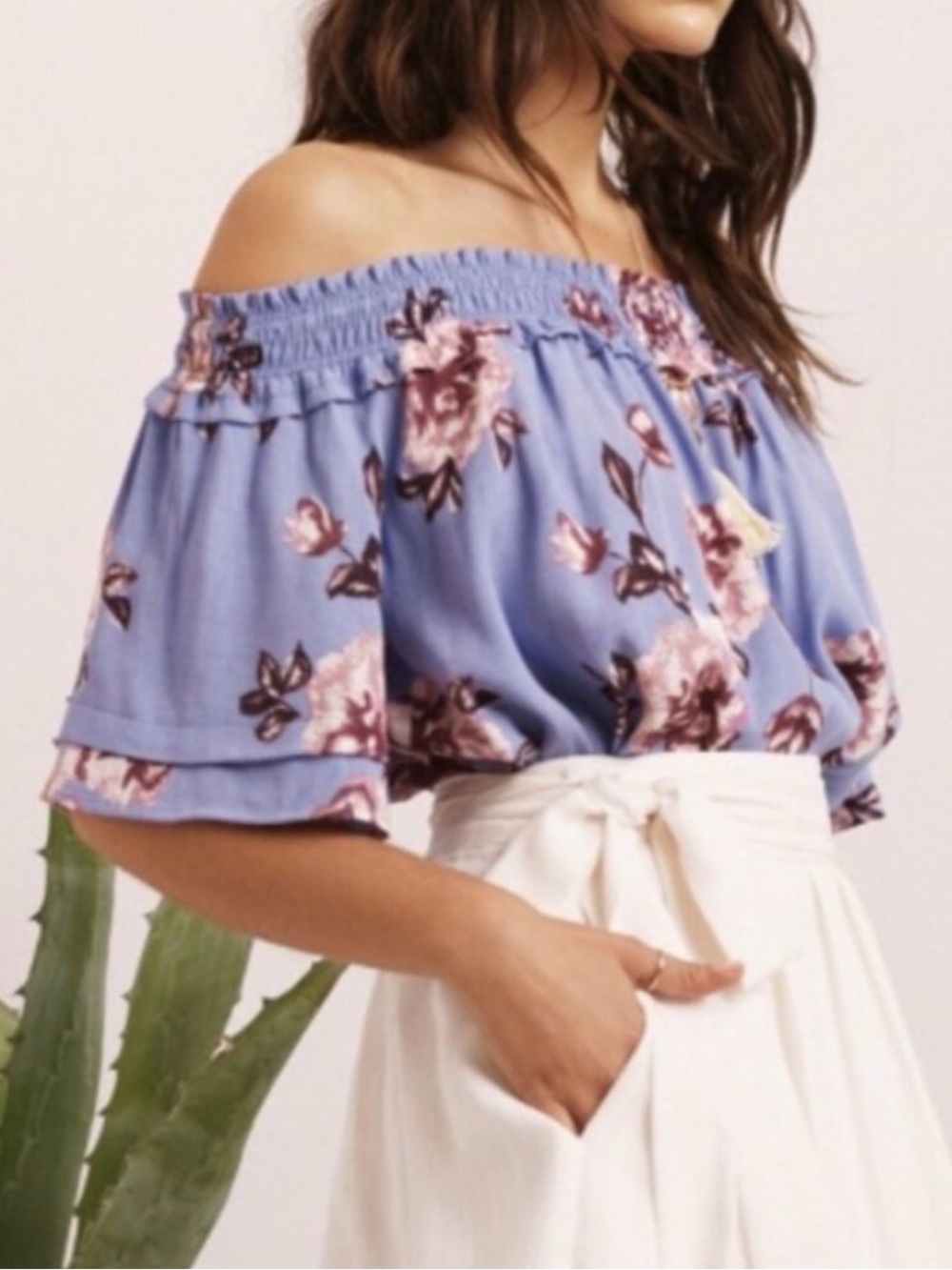 Astr Purple Floral Off the Shoulder Blouse- size small